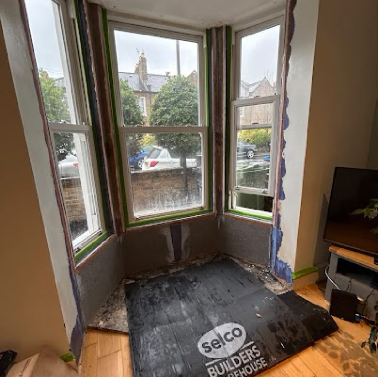 Bay window area stripped back and prepared for replastering