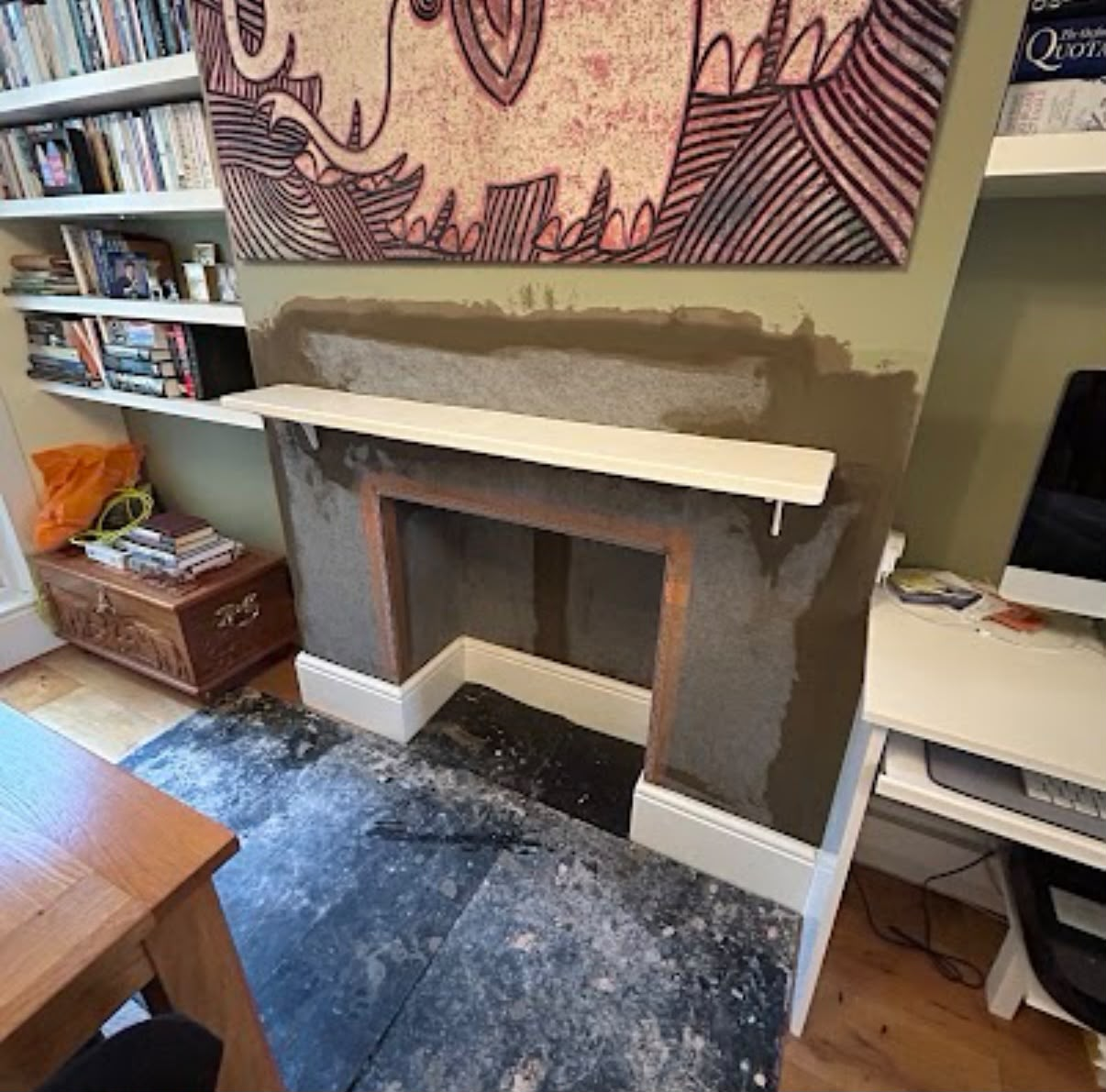 Fireplace surround plastered - work in progress